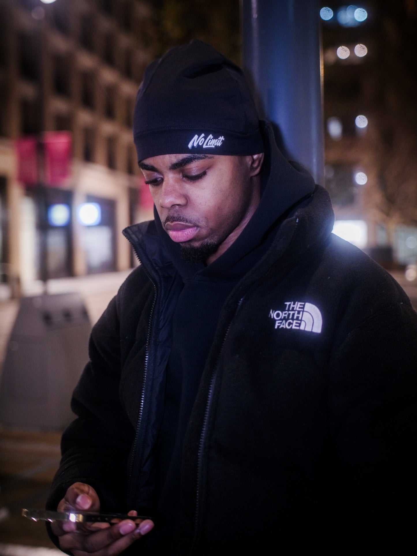 No Limit Black Satin Skull Cap (Reflective silver Logo)