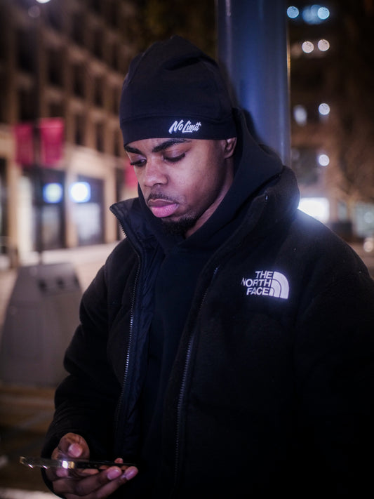 No Limit Black Satin Skull Cap (Reflective silver Logo)