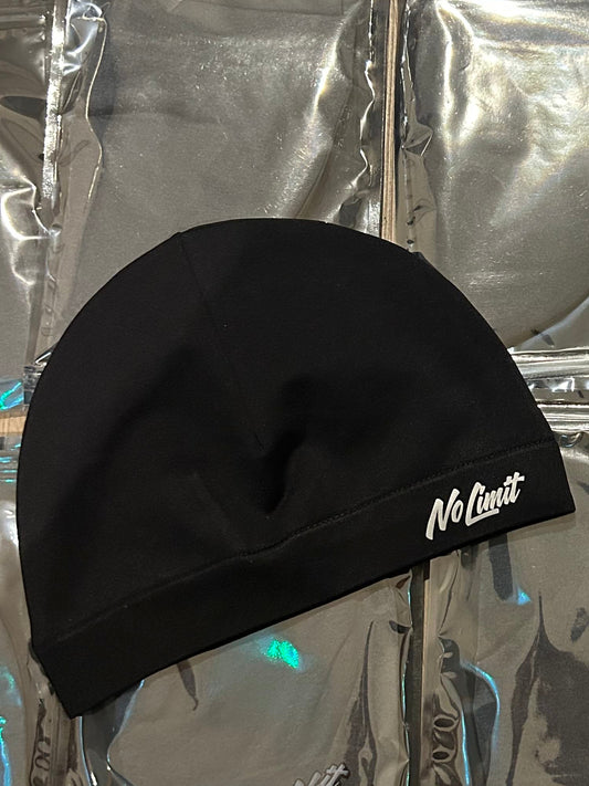 No Limit Black Satin Skull Cap (White Logo)