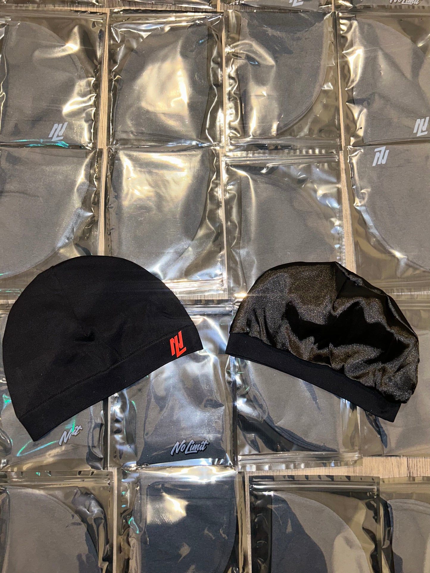 NL Black Satin Skull Cap (Red Logo)